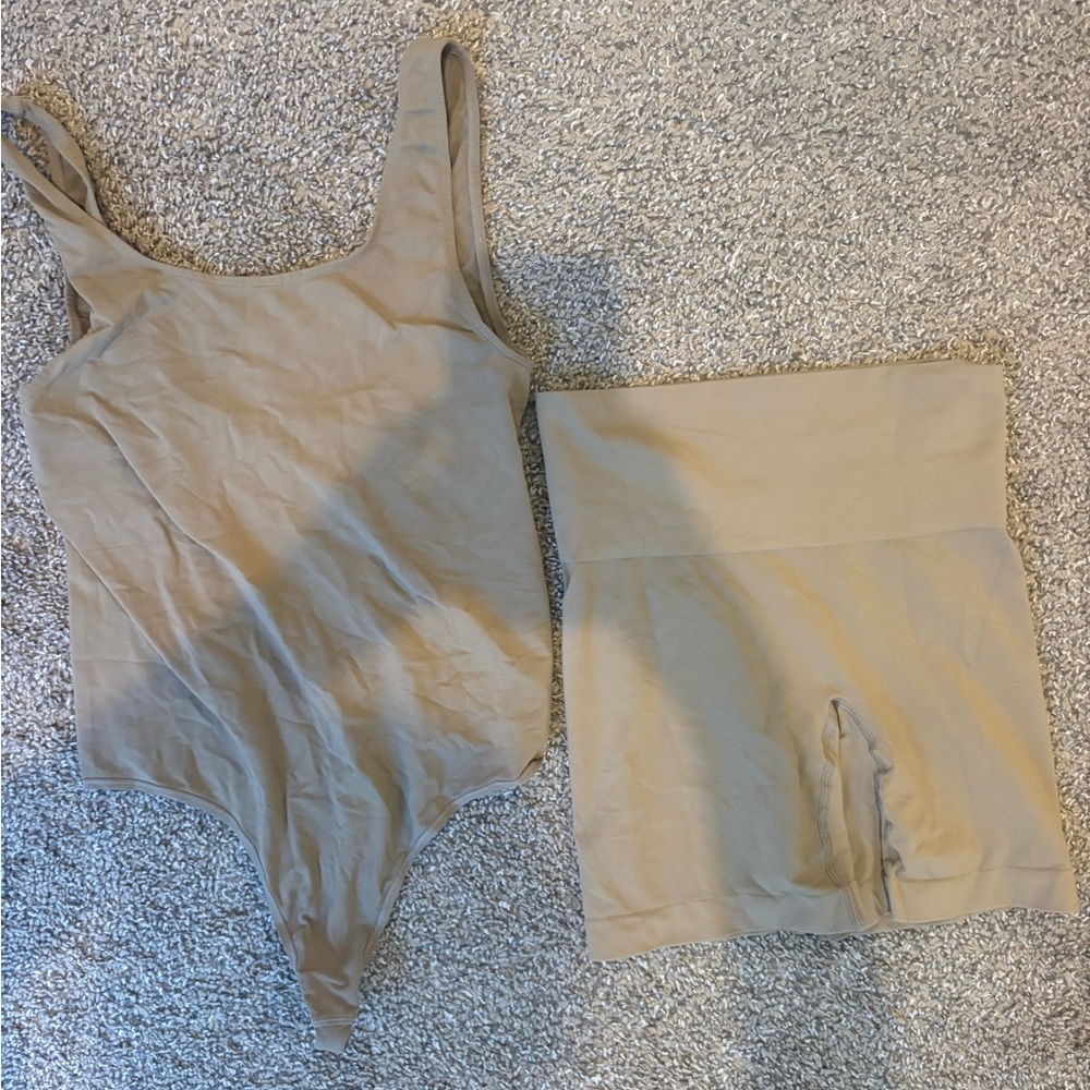 SKIMS Seamless Shaping Bodysuit & High-Waist Shaper Shorts - Nude